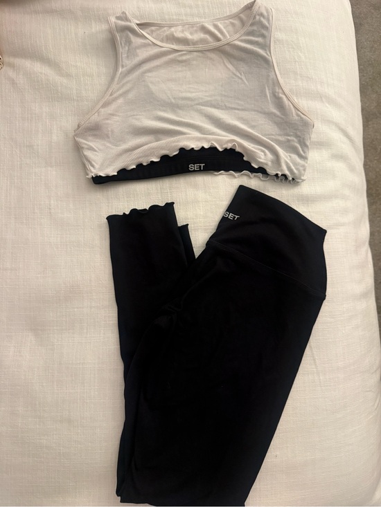 SET Active Tops - SET Active Black Leggings with White Ribbed Crop Tank